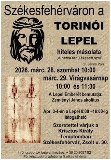 A Torinói Lepel hiteles másolata látható virágvasárnap a Krisztus Király templomban